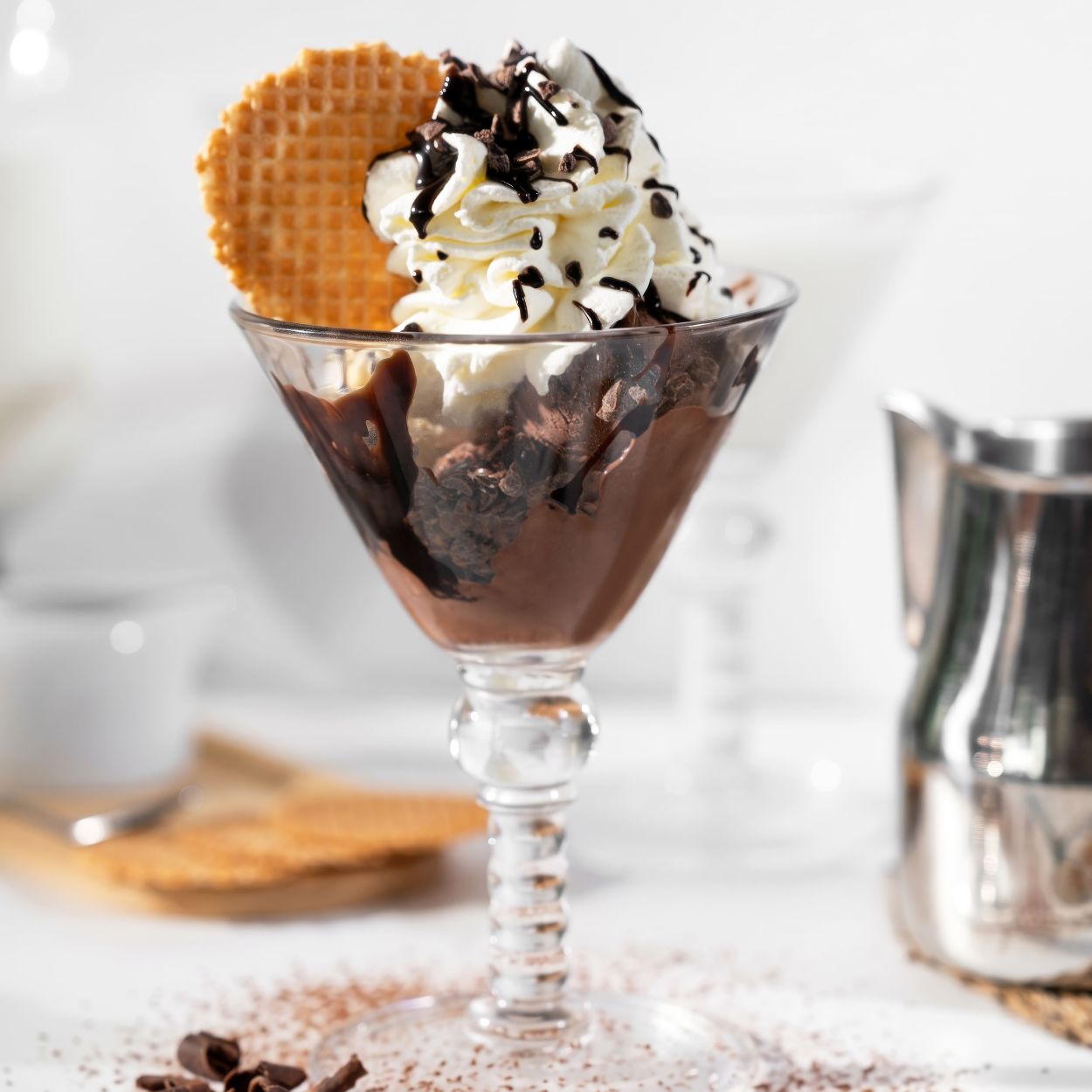 Schokoladen-Eisbecher mit Sahne & Waffel
